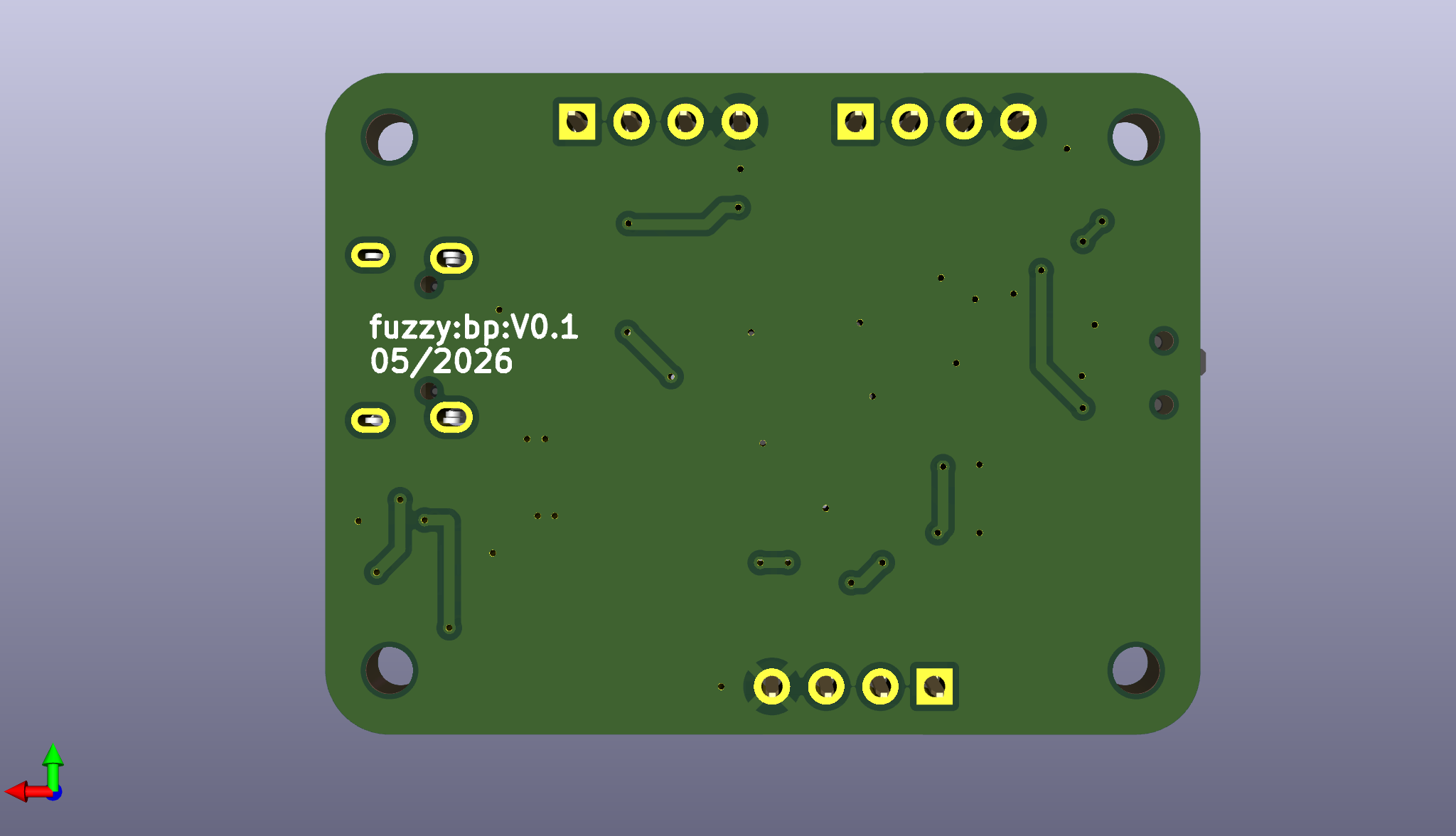 Bottom side of the board, showing through-hole pads, board outline, and the silkscreen revision tag